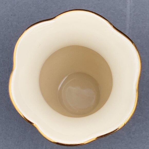 Lenox Bud Vase Holder Floral Ivory Gold Trim Blue Spring Flowers 5" Tall - Picture 3 of 8